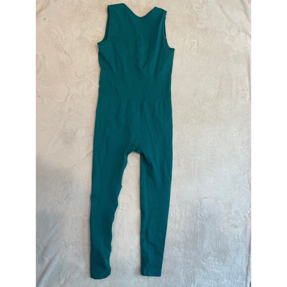 NWT HALARA Seamless Yoga Jumpsuit M Teal Green Square Neck Sleeveless 7/8 Length - Picture 7 of 9